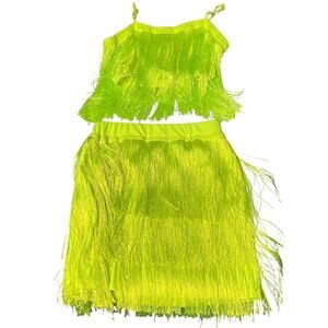 Neon Fringe 2-Piece Set (Top + Skirt) – Small